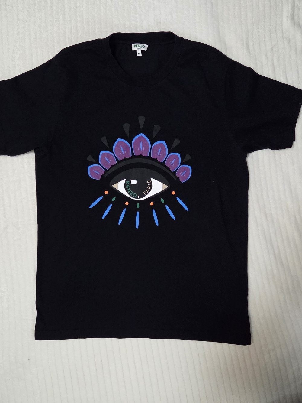 Kenzo Black Tee with Multicolor Eye Motif Size M